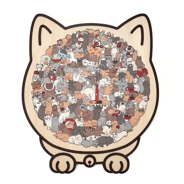 Morandi Cat-Shaped Wooden Puzzle