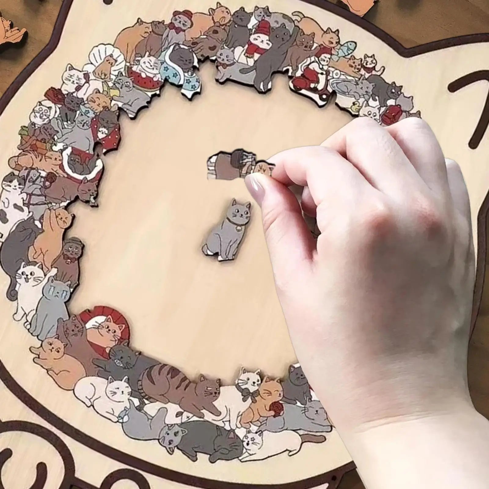 Morandi Cat-Shaped Wooden Puzzle