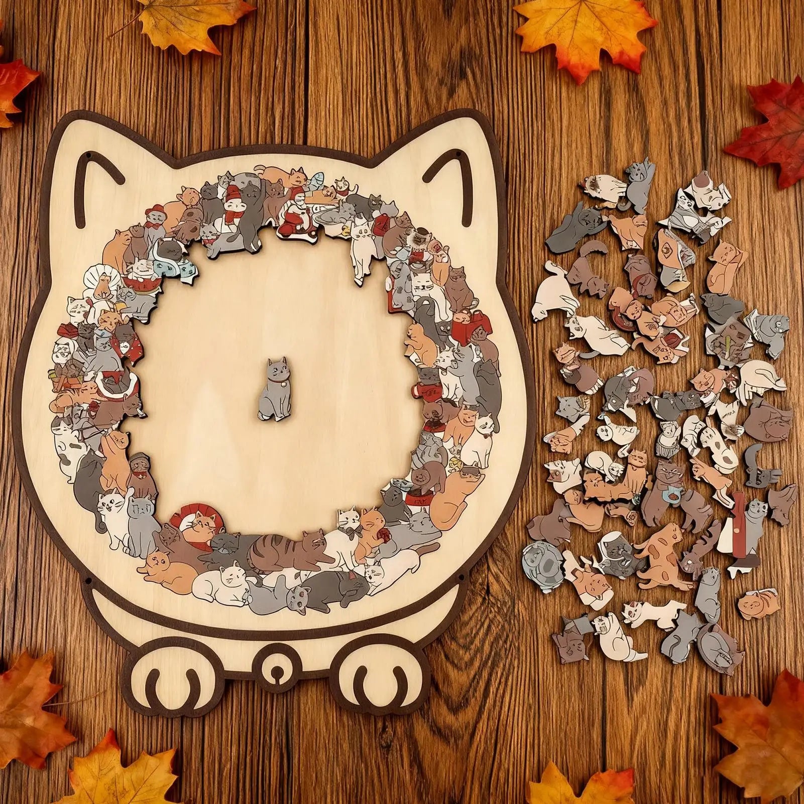 Morandi Cat-Shaped Wooden Puzzle